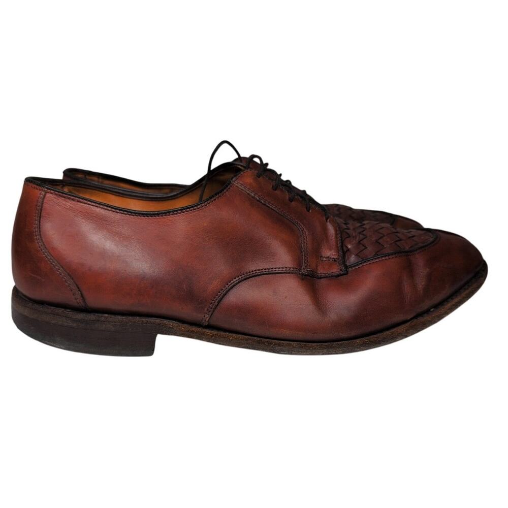 Allen Edmonds Hersey Dress Shoe Men 12D Split Moc Toe Chili Weave Lace Up Brown